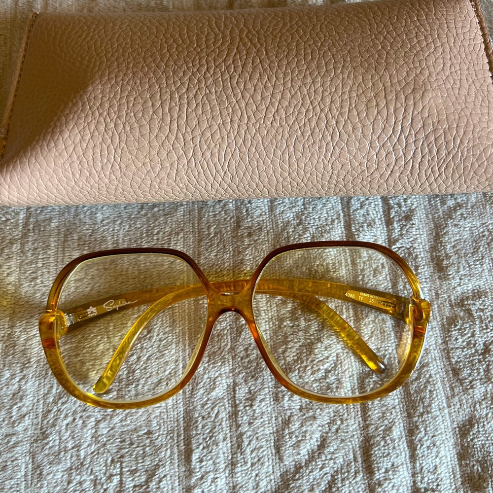 Vintage Saphira 4086 Amber Oversized Optyl eyeglasses 80s prescription aatached
